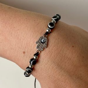 Adjustable Rhinestone Hamsa Evil Eye Bracelet